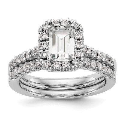 14K White Gold Halo (Holds 1 carat (6.8x4.7mm) Emerald-cut Center) 1/2 carat Diamond Semi-mount Engagement Ring