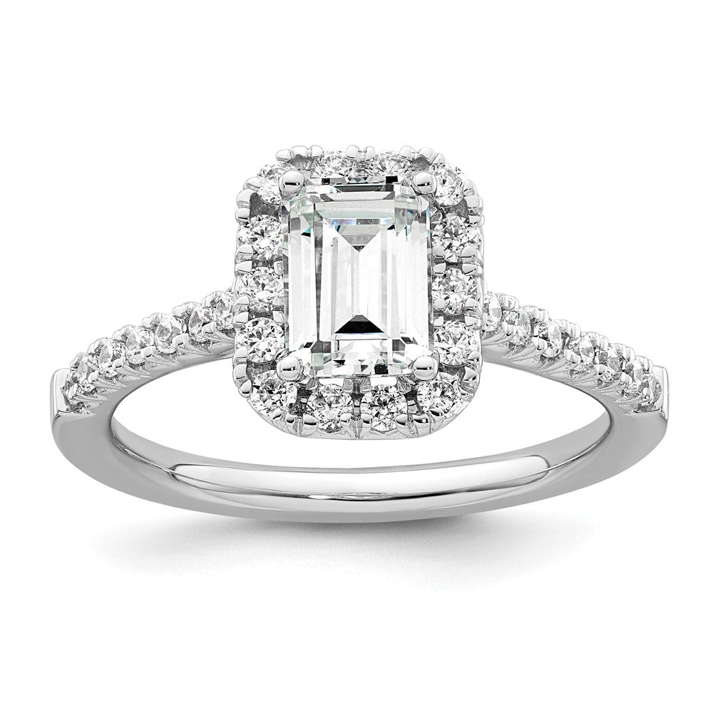 True Origin 14K White Gold 1/2 carat Lab Grown Diamond VS+ F+ Semi-Mount Emerald Halo Engagement Ring