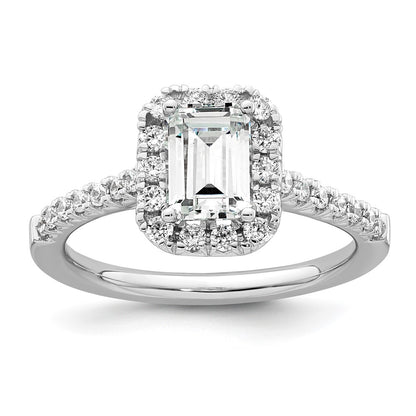 True Origin 14K White Gold 1/2 carat Lab Grown Diamond VS+ F+ Semi-Mount Emerald Halo Engagement Ring