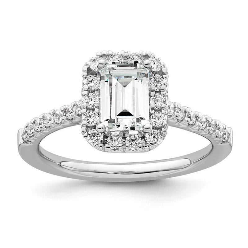 True Origin 14K White Gold 1/2 carat Lab Grown Diamond VS+ F+ Semi-Mount Emerald Halo Engagement Ring