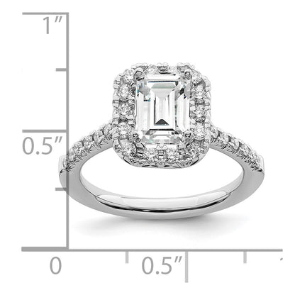 True Origin 14K White Gold 5/8 carat Lab Grown Diamond VS+ F+ Semi-Mount Emerald Halo Engagement Ring