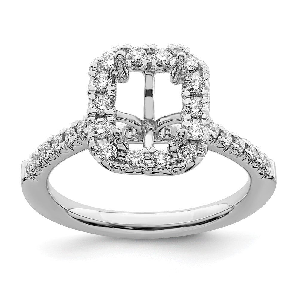 14k White Gold 14kw Lab Grown VS/SI+ G+ Diamond Emerald Halo Semi-mount Engagement Ring