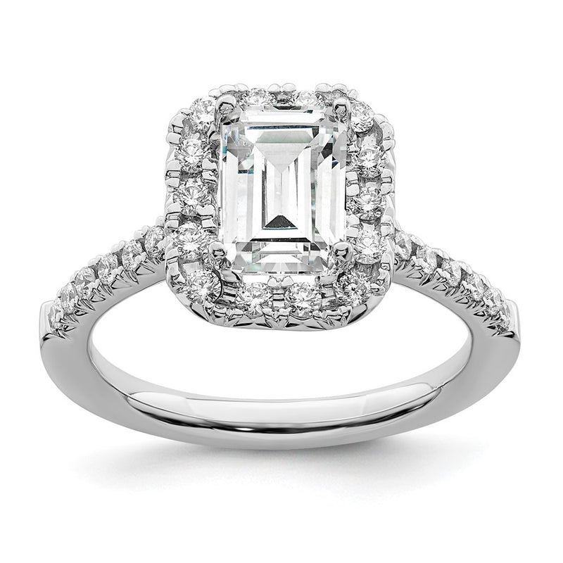 True Origin 14K White Gold 5/8 carat Lab Grown Diamond VS+ F+ Semi-Mount Emerald Halo Engagement Ring