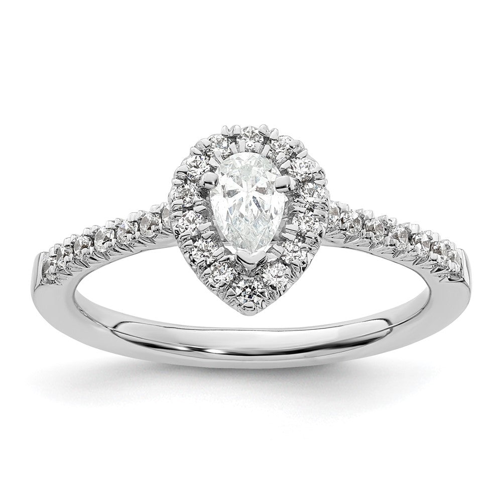 14kw Pear Halo Simulated Diamond Engagement Ring
