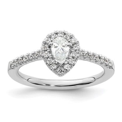 14kw Pear Halo Simulated Diamond Engagement Ring
