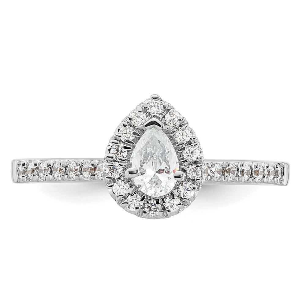 14kw Pear Halo Simulated Diamond Engagement Ring