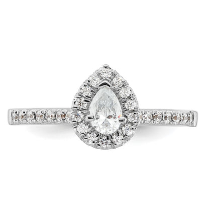 14kw Pear Halo Simulated Diamond Engagement Ring