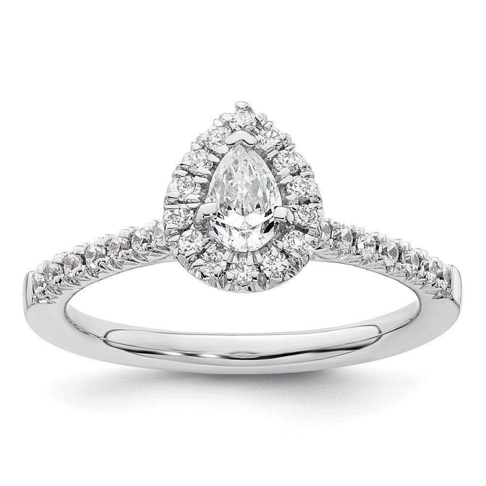 14kw Pear Halo Simulated Diamond Engagement Ring