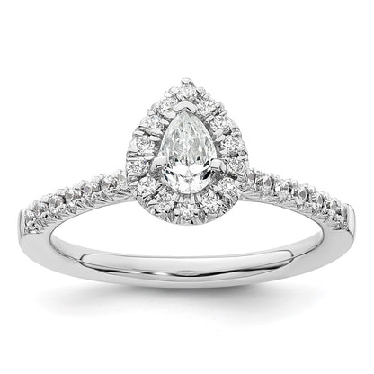 14kw Pear Halo Simulated Diamond Engagement Ring