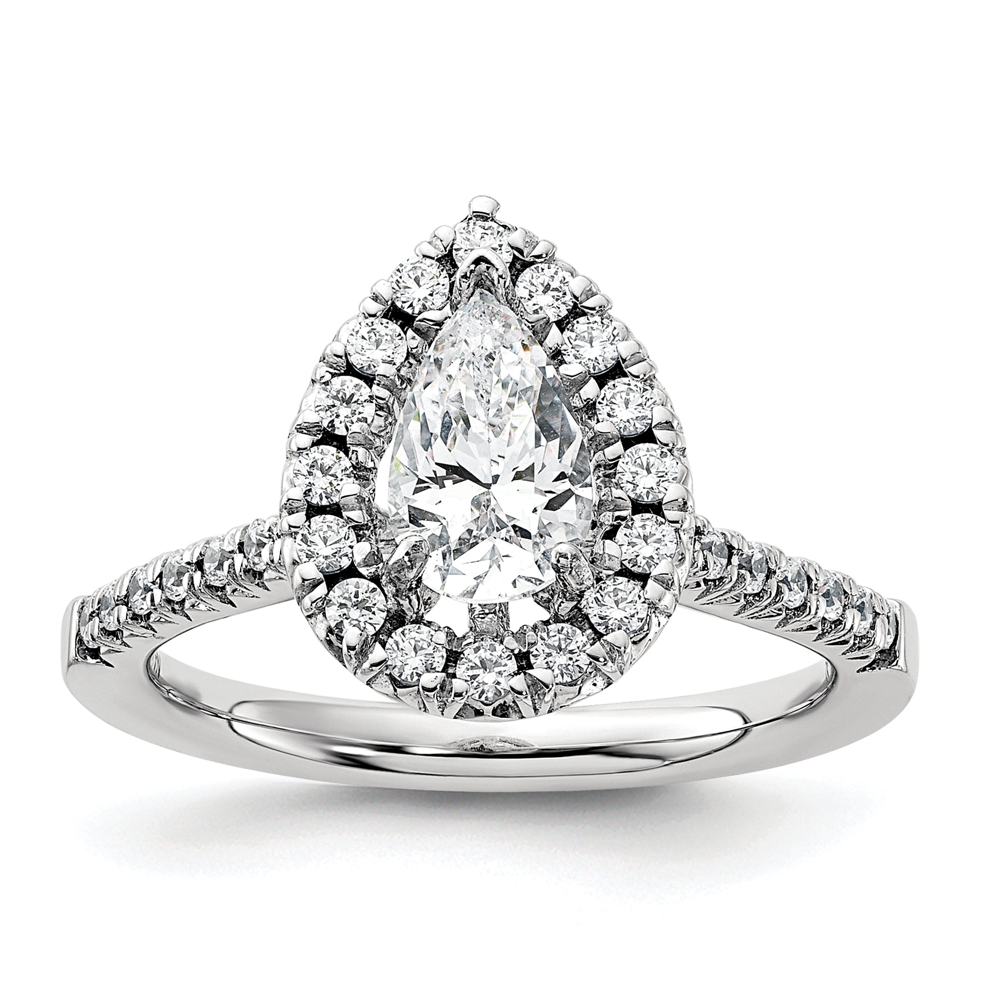 14k White Gold 3/8 Ct. Lab Grown Diamond VS/SI+ G+ 1 Ct. Center Pear Halo Engagement Ring