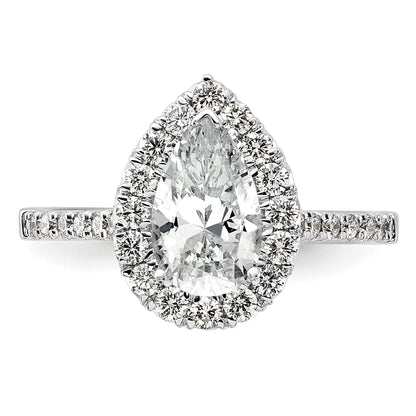 14k White Gold 5/8 Ct. Lab Grown Diamond VS/SI+ G+ 1 1/2 Ct. Center Pear Halo Engagement Ring