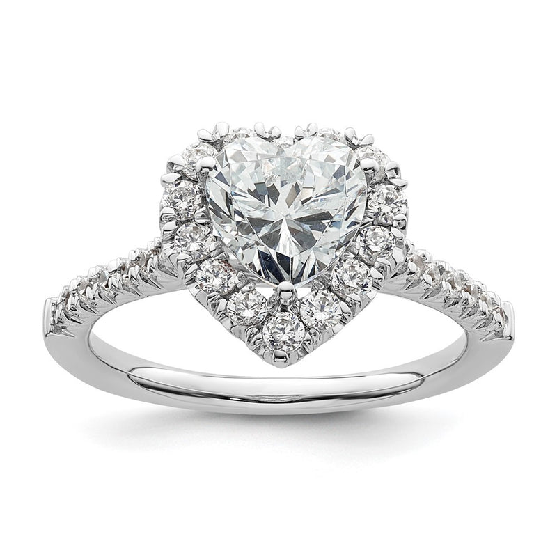 14kw Heart Halo Simulated Diamond Engagement Ring