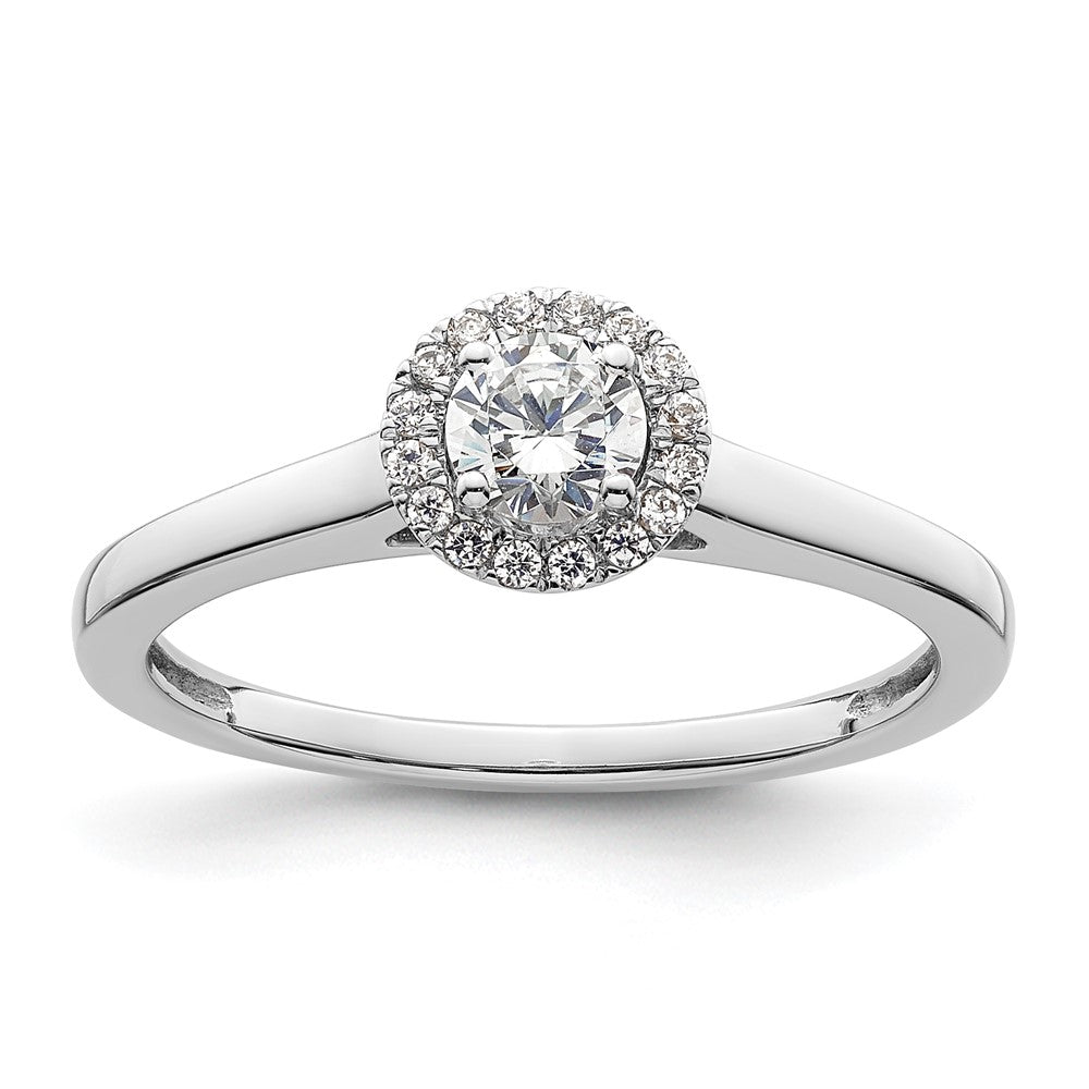 14K White Gold Round Simulated Diamond Halo Engagement Ring