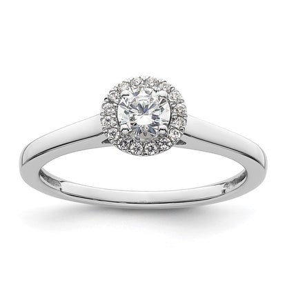 14K White Gold Round Simulated Diamond Halo Engagement Ring
