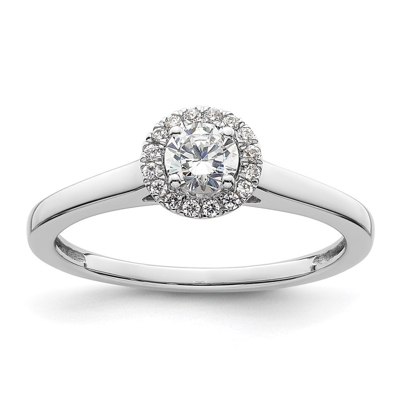 14K White Gold Round Simulated Diamond Halo Engagement Ring