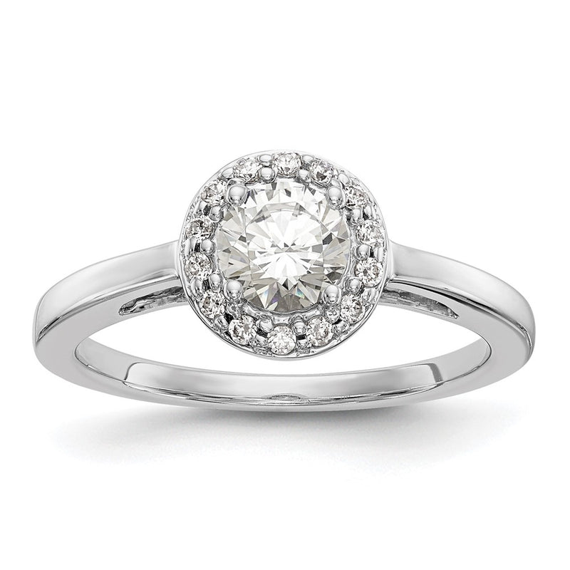 14K White Gold Round Simulated Diamond Halo Engagement Ring