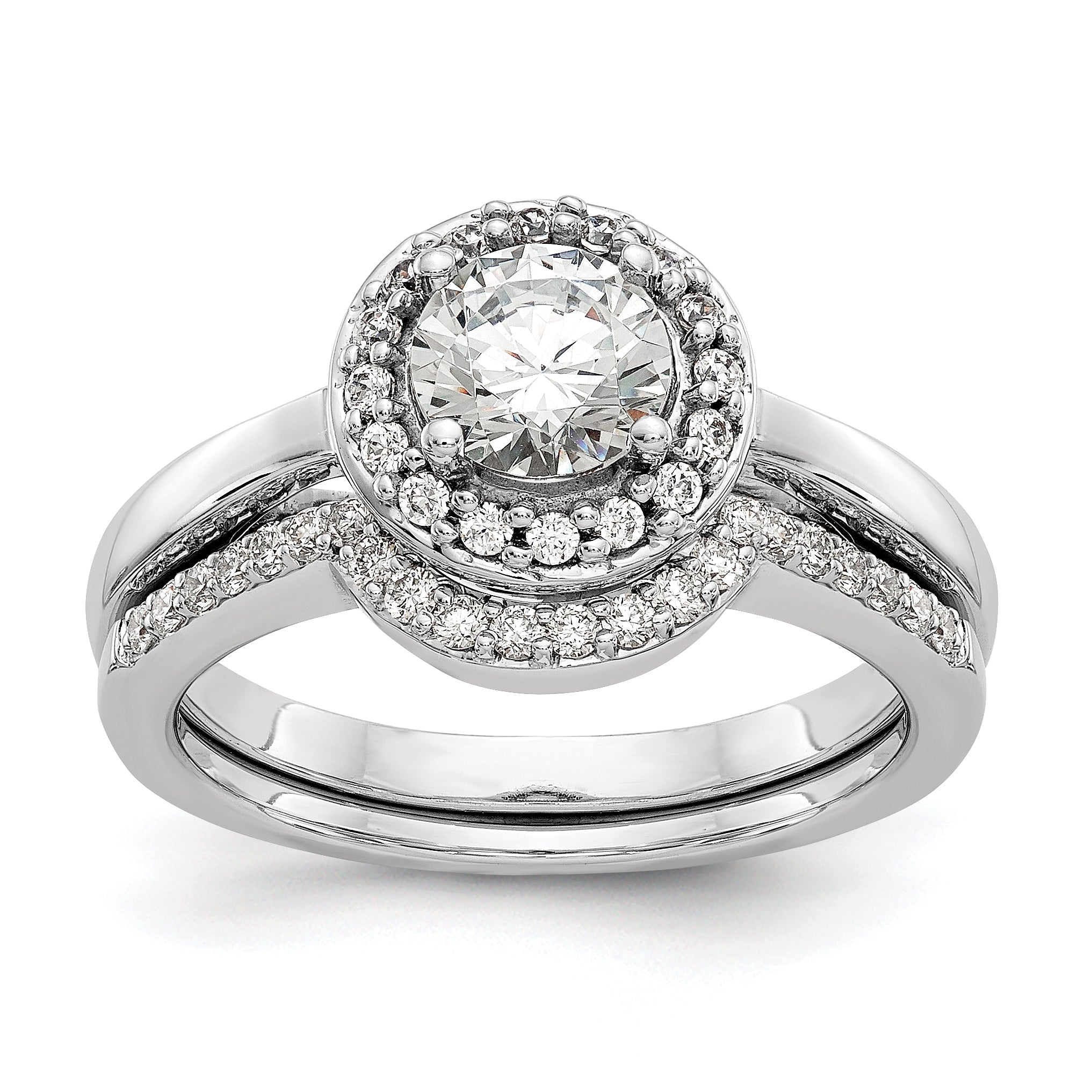 14K White Gold Halo (Holds 3/4 Carat (6.5mm) Round Center) 1/6 Diamond Semi Mount Engagement Ring