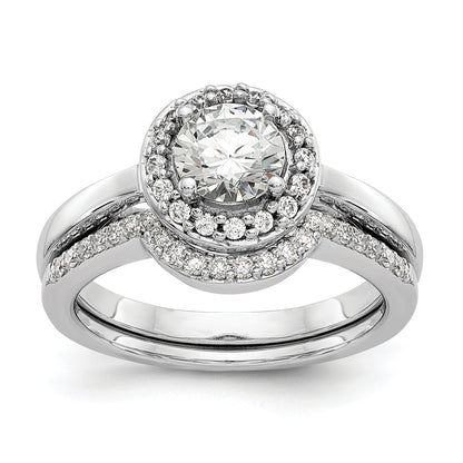 14K White Gold Halo (Holds 3/4 Carat (6.5mm) Round Center) 1/6 Diamond Semi Mount Engagement Ring