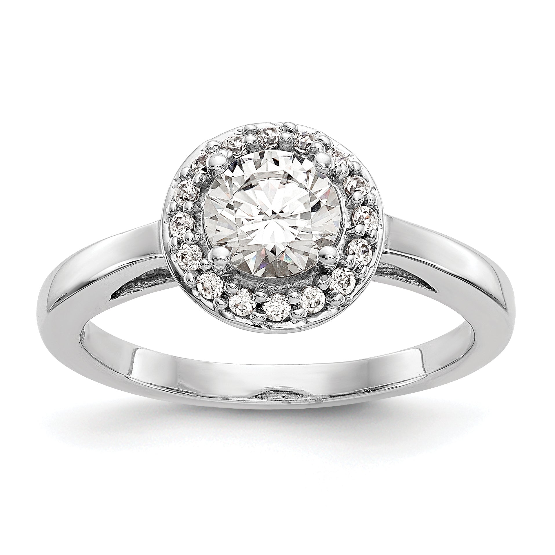 14K White Gold Halo (Holds 3/4 Carat (6.5mm) Round Center) 1/6 Diamond Semi Mount Engagement Ring