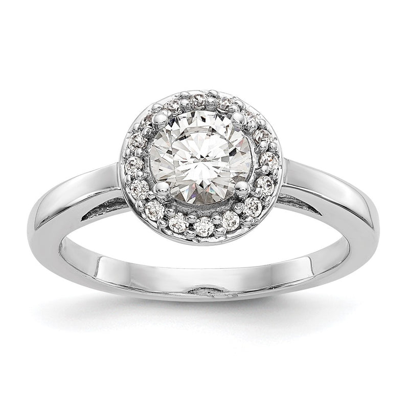 14K White Gold Halo (Holds 3/4 Carat (6.5mm) Round Center) 1/6 Diamond Semi Mount Engagement Ring