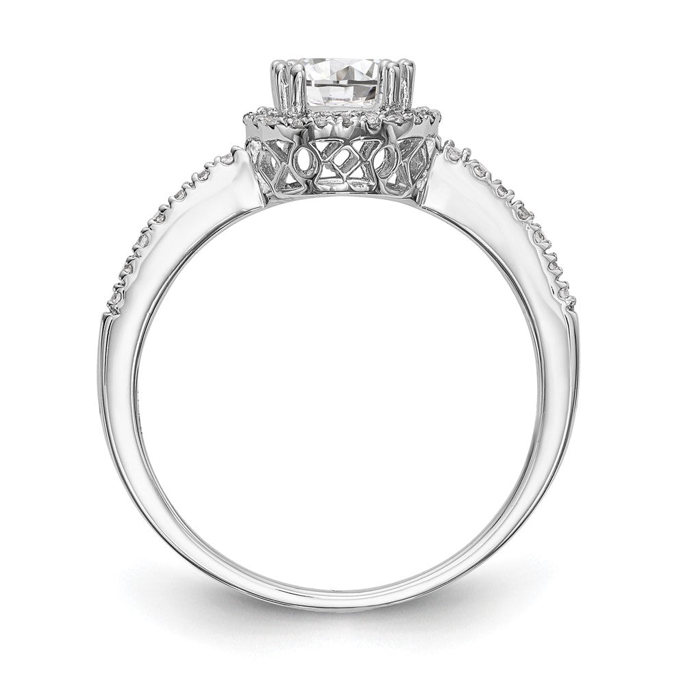 14K White Gold Round Simulated Diamond Halo Engagement Ring