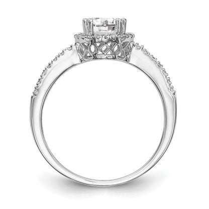 14K White Gold Round Simulated Diamond Halo Engagement Ring