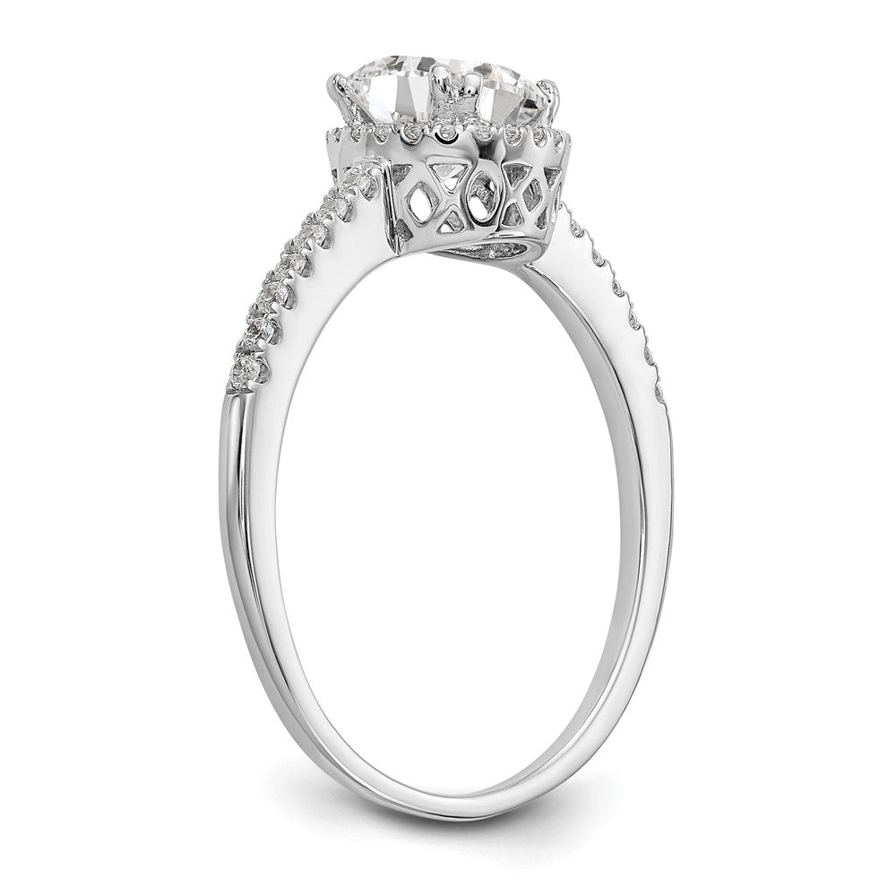 14K White Gold Round Simulated Diamond Halo Engagement Ring