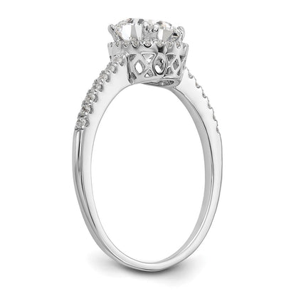 14K White Gold Round Simulated Diamond Halo Engagement Ring
