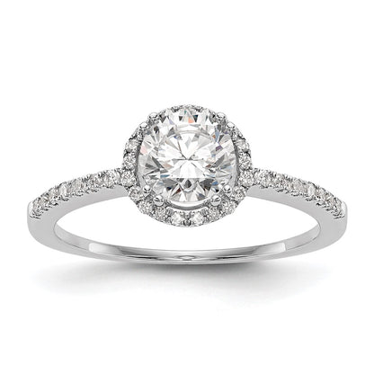 14K White Gold Round Simulated Diamond Halo Engagement Ring