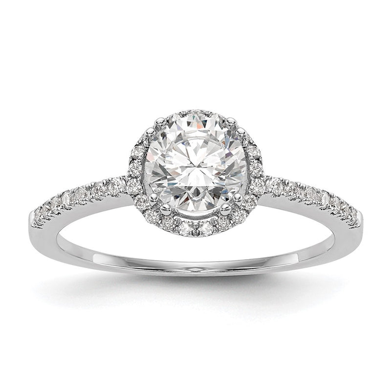 14K White Gold Round Simulated Diamond Halo Engagement Ring