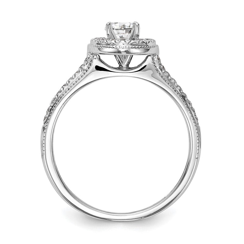 14K White Gold Round Simulated Diamond Halo Engagement Ring