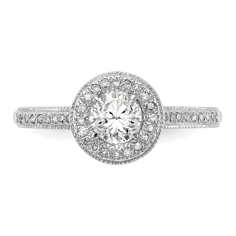 14K White Gold Round Simulated Diamond Halo Engagement Ring