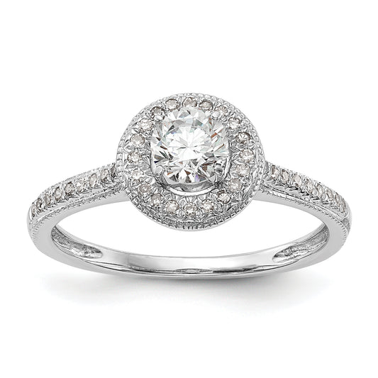 14K White Gold Round Simulated Diamond Halo Engagement Ring