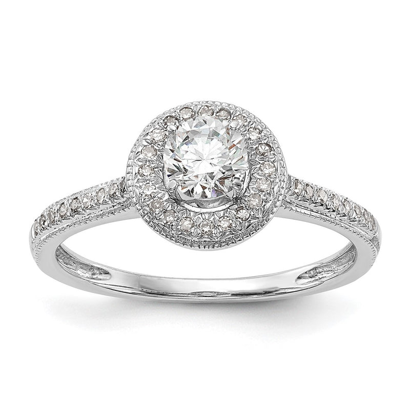 14K White Gold Round Simulated Diamond Halo Engagement Ring