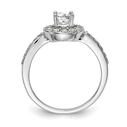 14K White Gold Round Simulated Diamond Halo Engagement Ring