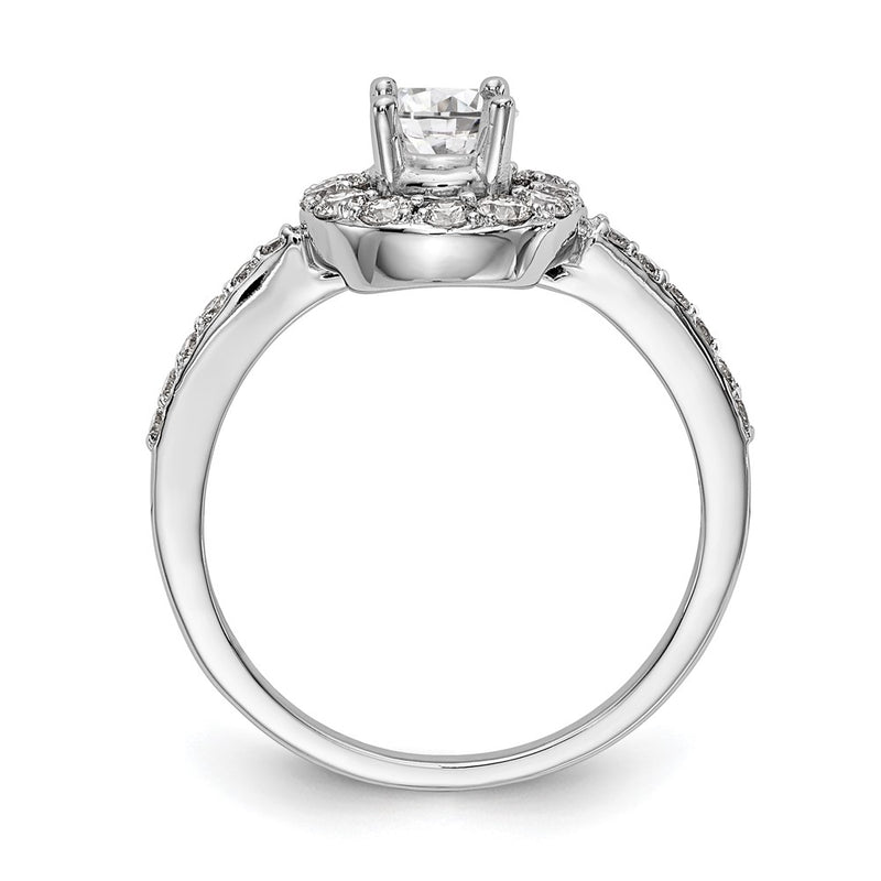 14K White Gold Round Simulated Diamond Halo Engagement Ring