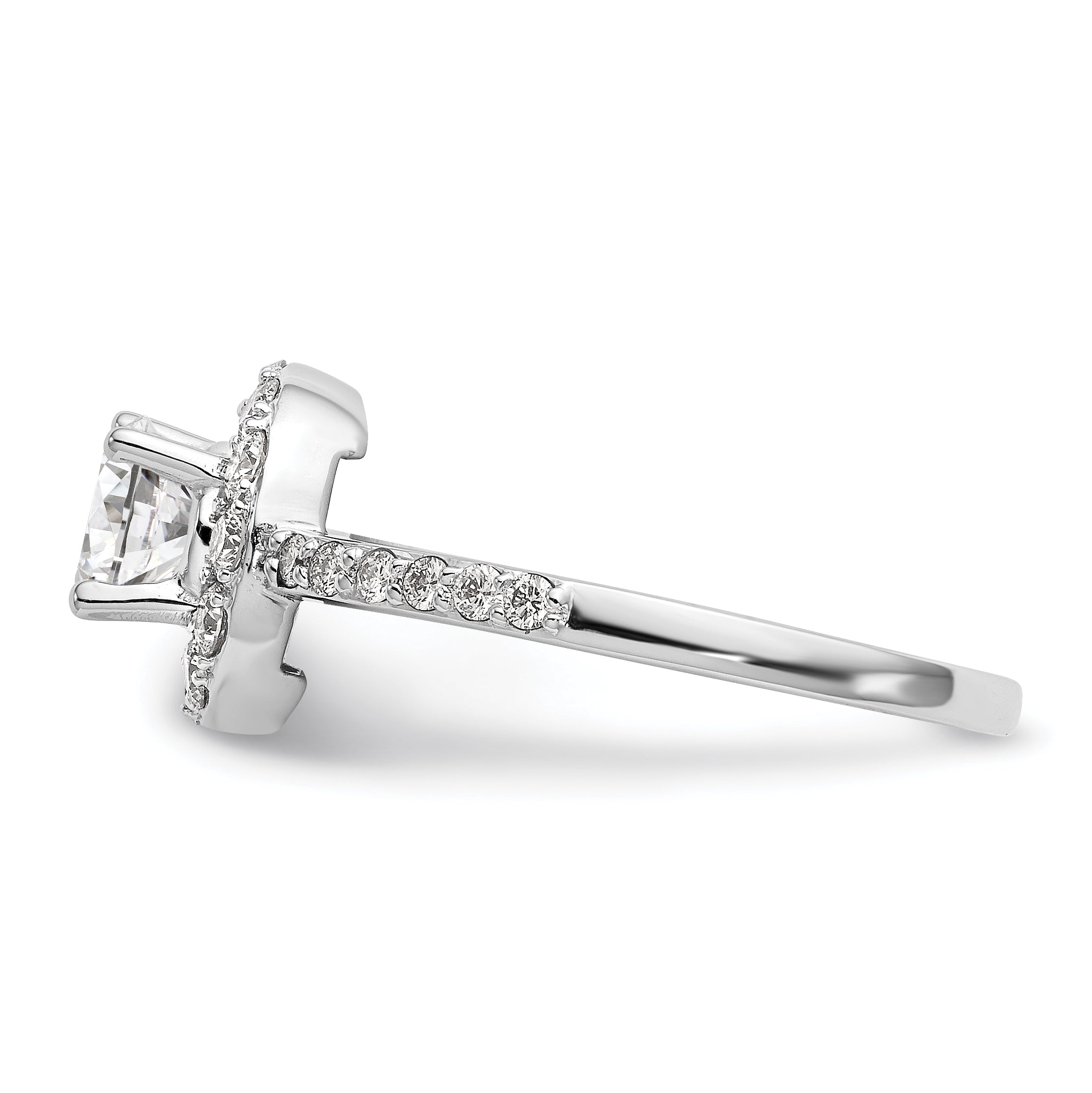 14K White Gold Round Simulated Diamond Halo Engagement Ring