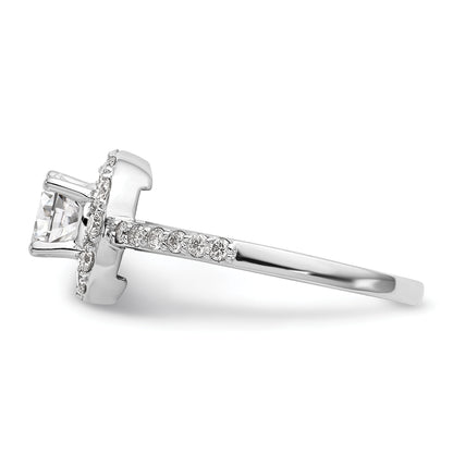 14K White Gold Round Simulated Diamond Halo Engagement Ring