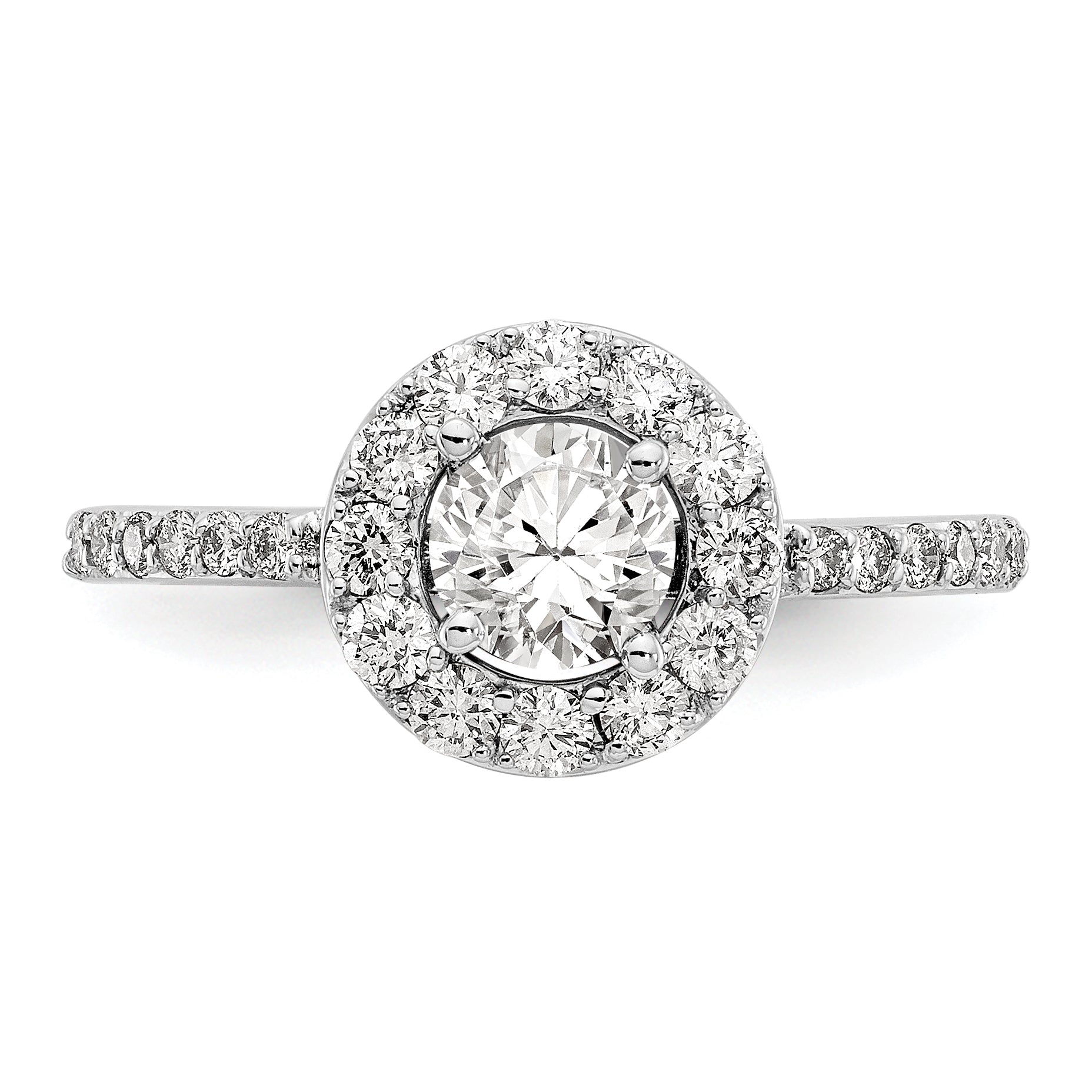 14K White Gold Round Simulated Diamond Halo Engagement Ring