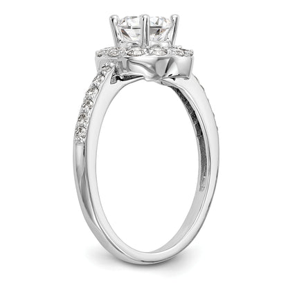 14K White Gold Round Simulated Diamond Halo Engagement Ring