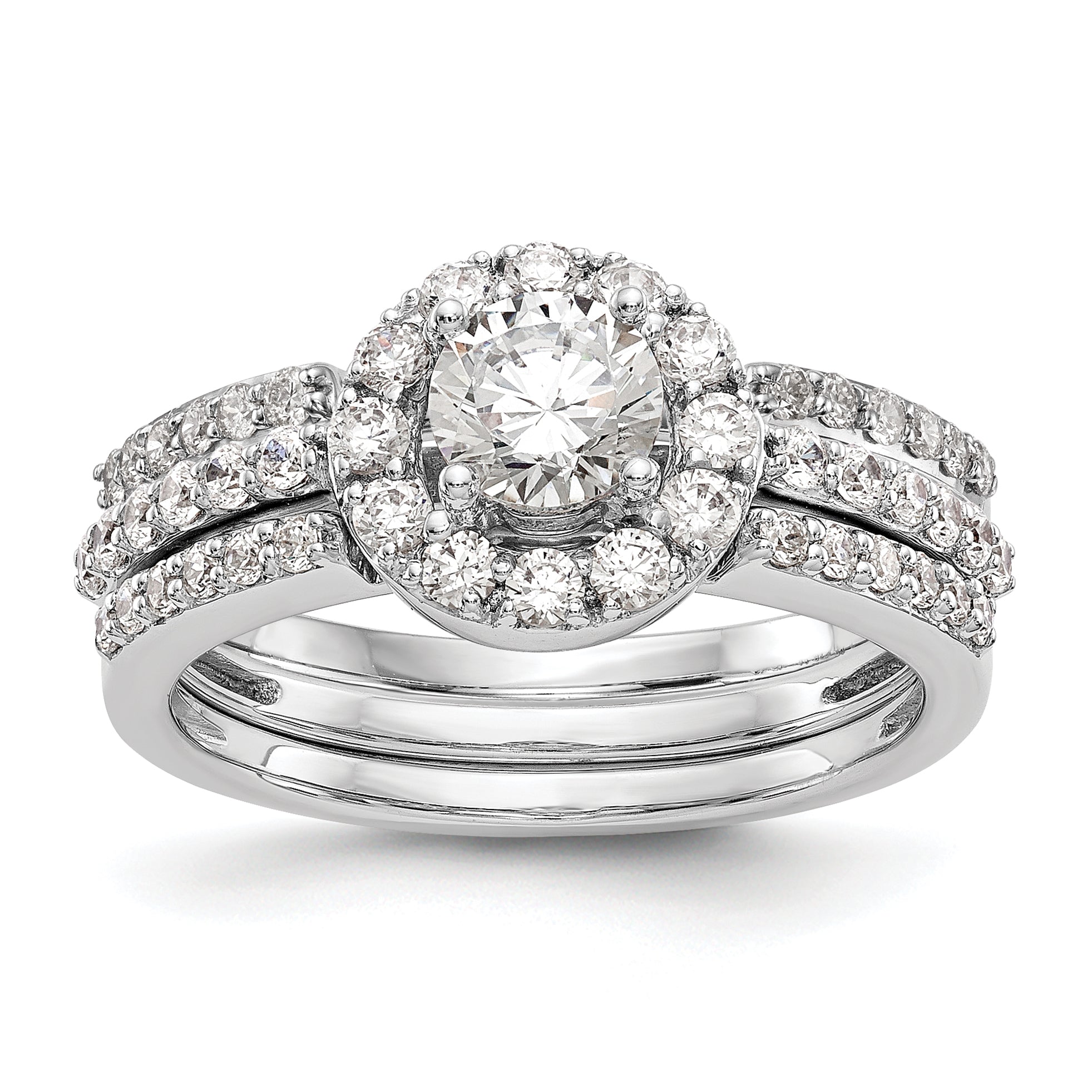 14K White Gold Round Simulated Diamond Halo Engagement Ring