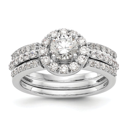 14K White Gold Round Simulated Diamond Halo Engagement Ring