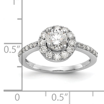 14K White Gold Round Simulated Diamond Halo Engagement Ring