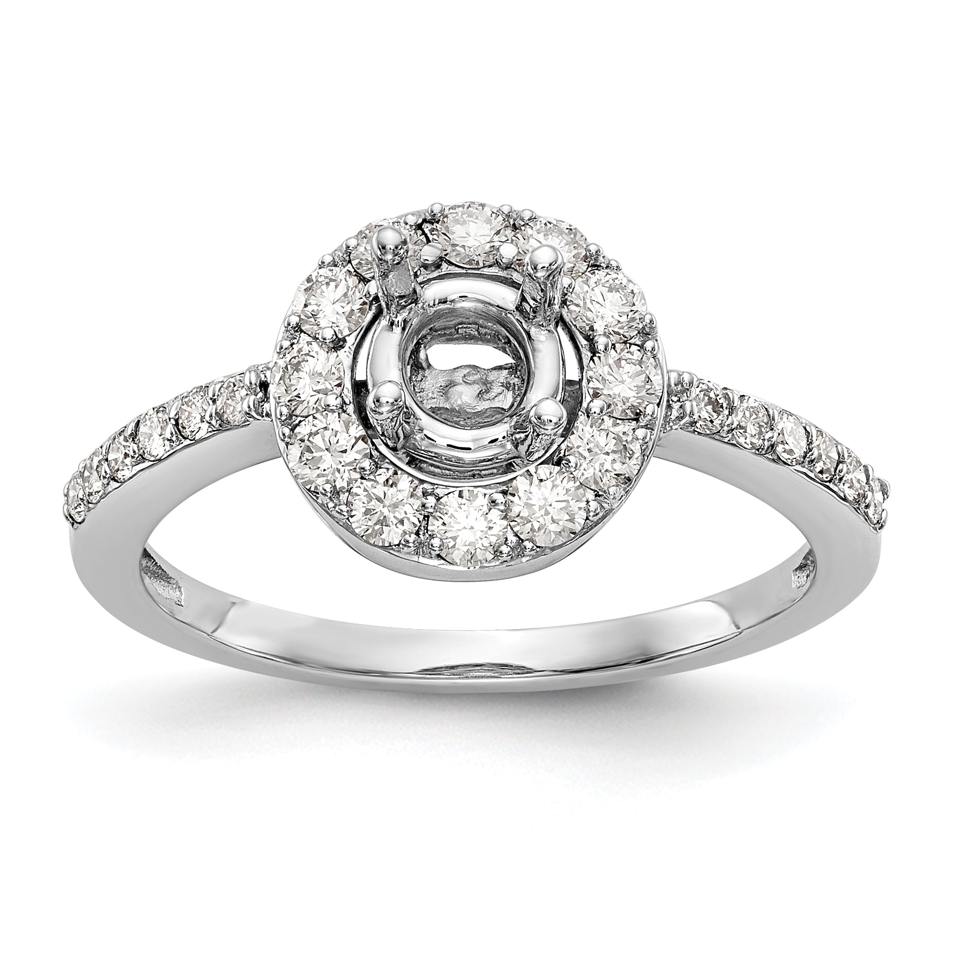 14K White Gold Round Simulated Diamond Halo Engagement Ring