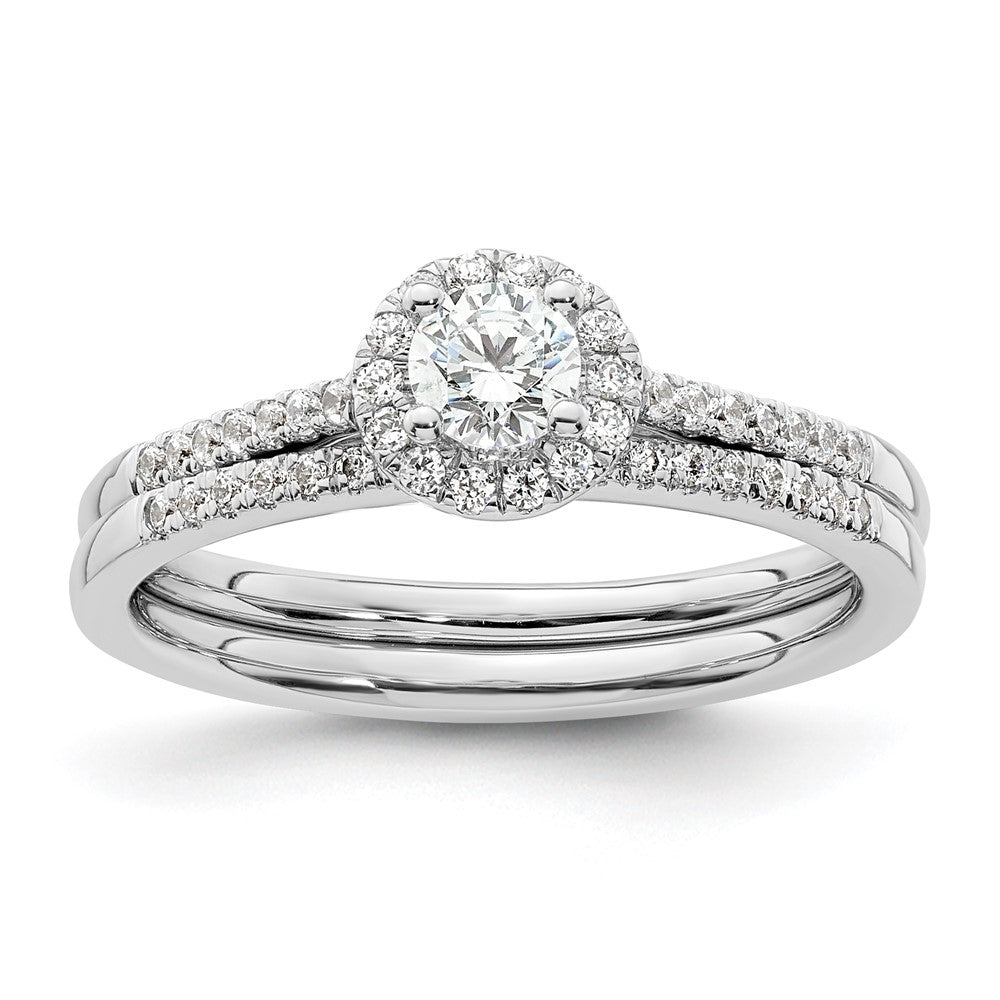 14K White Gold Round Simulated Diamond Halo Engagement Ring