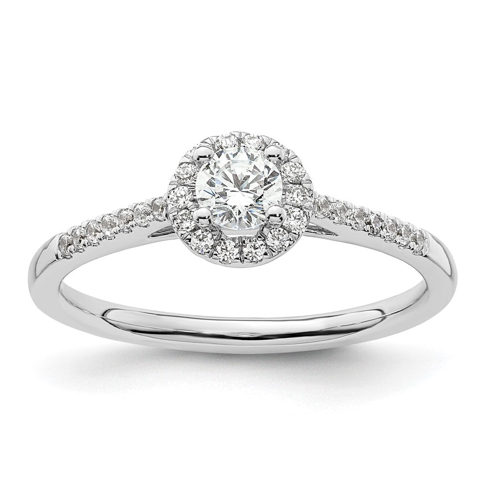 14K White Gold Round Simulated Diamond Halo Engagement Ring