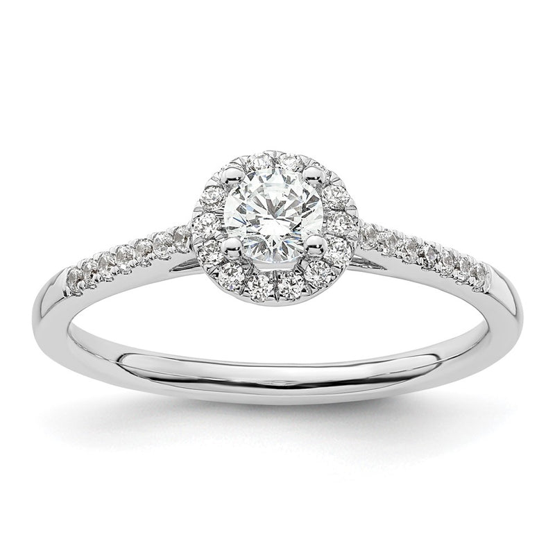 14K White Gold Round Simulated Diamond Halo Engagement Ring