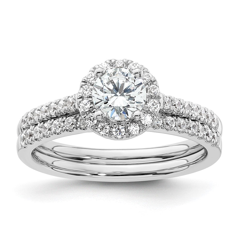 14K White Gold Round Simulated Diamond Halo Engagement Ring