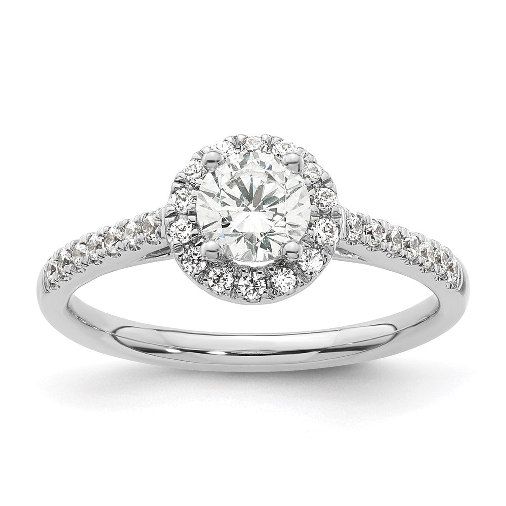 14K White Gold Round Simulated Diamond Halo Engagement Ring