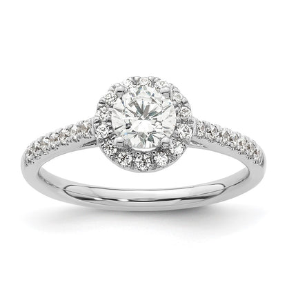 14K White Gold Round Simulated Diamond Halo Engagement Ring